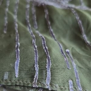 G. Armani Olive Green Silk Scarf with Silvery-Blue Embroidered Strips/Patterns
